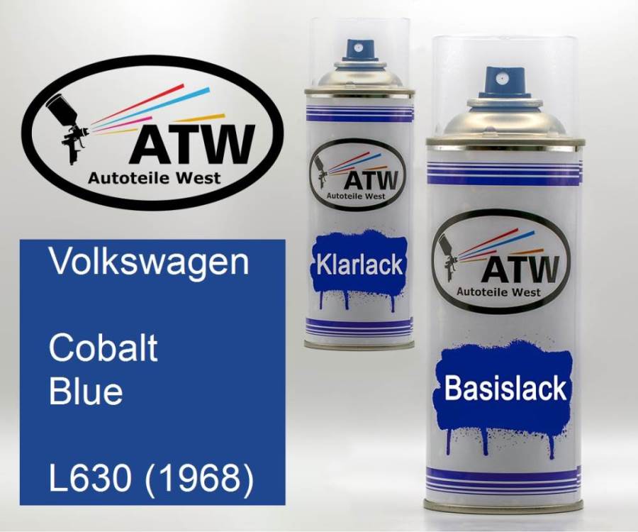 Volkswagen, Cobalt Blue, L630 (1968): 400ml Sprühdose + 400ml Klarlack - Set, von ATW Autoteile West.